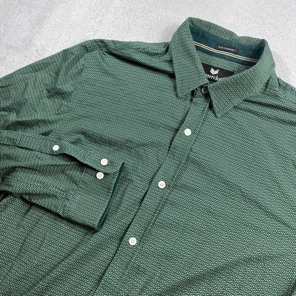 Buttercloth Icy Cotton Mens XL Slim Fit Green Geometric Print Button Down Shirt